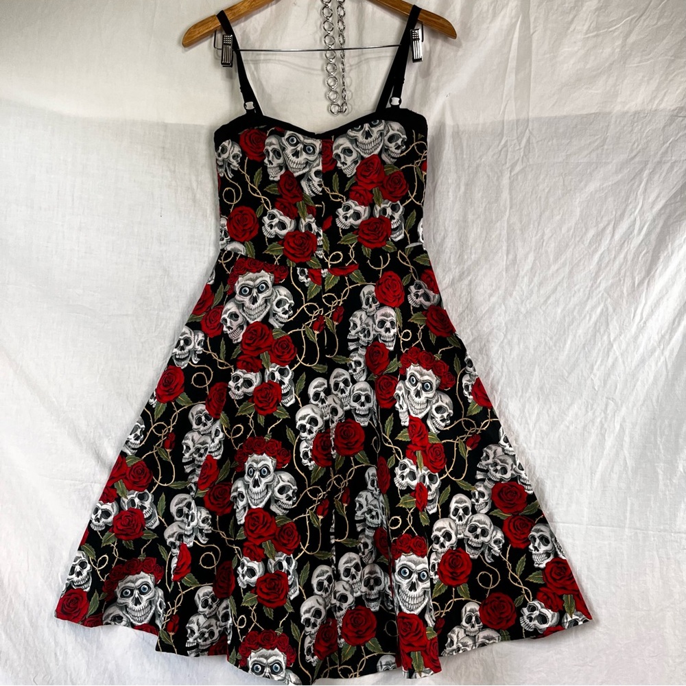 Living Dead Souls Dress Small Y2K Retro Goth Skull Rose Rockabilly Witchy Pinup